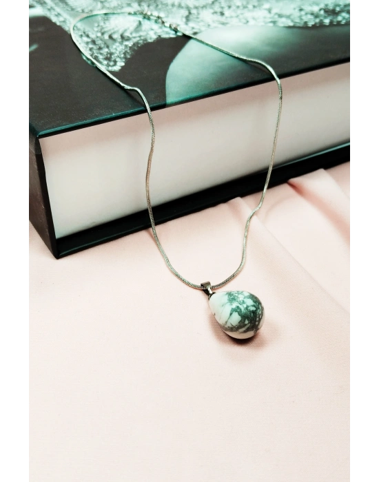 Havlit Doğal Taşı Zincirli El Yapımı Kolye Uç: 2 cm Zincir: 20 cm Kutulu