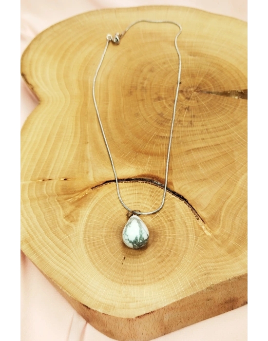 Havlit Doğal Taşı Zincirli El Yapımı Kolye Uç: 2 cm Zincir: 20 cm Kutulu