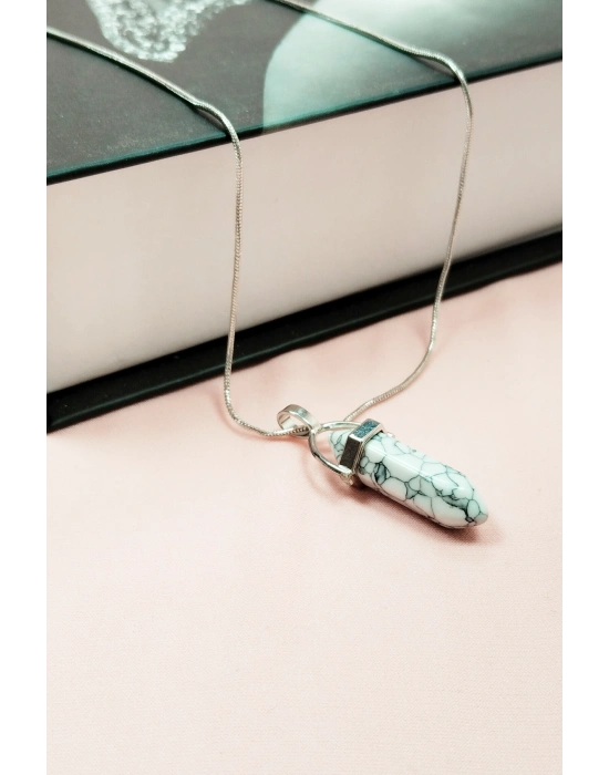 Havlit Doğal Taşı Zincirli El Yapımı Tasarımlı Kolye Uç: 3,5 cm Zincir: 20 cm Kutulu