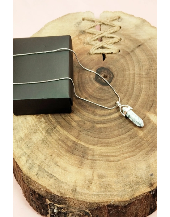 Havlit Doğal Taşı Zincirli El Yapımı Tasarımlı Kolye Uç: 3,5 cm Zincir: 20 cm Kutulu