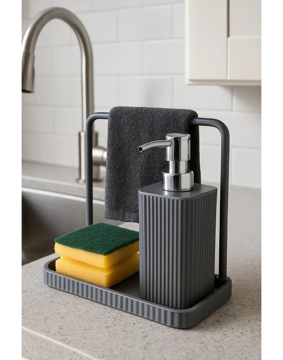 Havluluklu Sıvı Sabunluk & Havlu Asma Aparatlı Sıvı Sabunluk Füme 400 ml