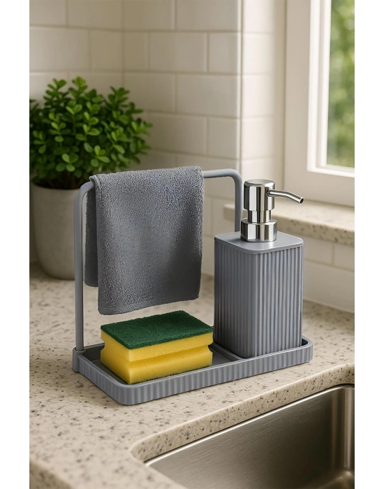 Havluluklu Sıvı Sabunluk & Havlu Asma Aparatlı Sıvı Sabunluk Gri 400 ml