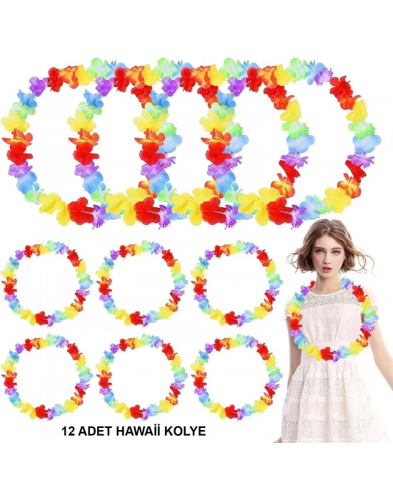 Hawaii Çiçekli Boyun Kolyesi - Renkli Tropikal Parti Leisi 12 Adet