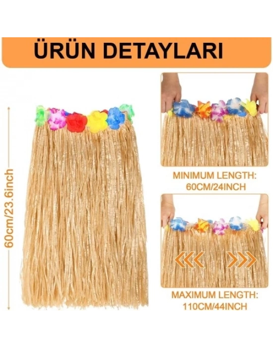 Hawaii Tarzı Hula Eteği – 60 cm Hasır Natural Etek