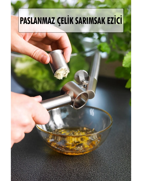 Hazneli Paslanmaz Metal Sarımsak ve Zencefil Ezici Doğrayıcı