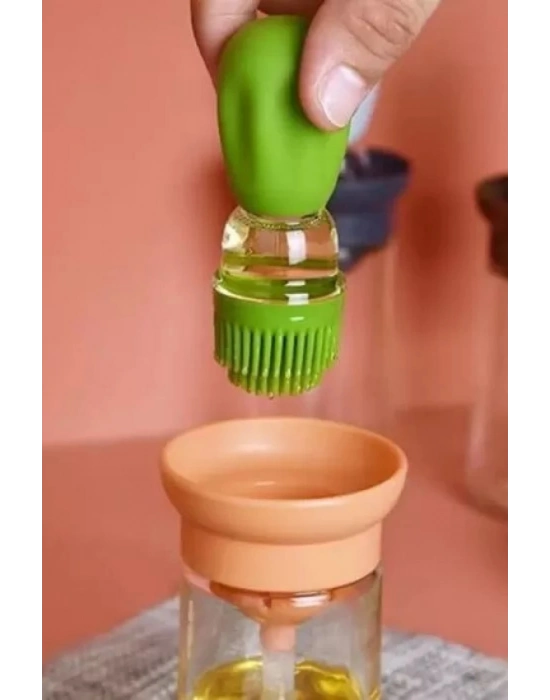 Hazneli Silikon Uçlu Cam Yağdanlık Sirke Yağ Yumurta Ve Sos Fırçası Asorti