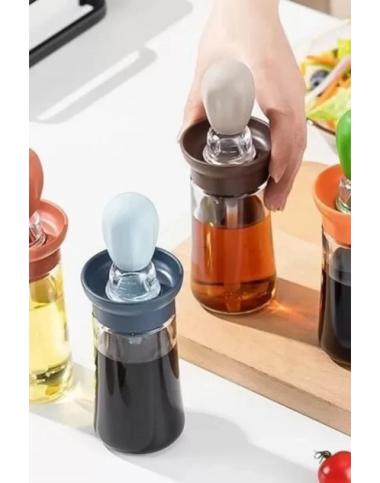 Hazneli Silikon Uçlu Cam Yağdanlık Sirke Yağ Yumurta Ve Sos Fırçası Asorti