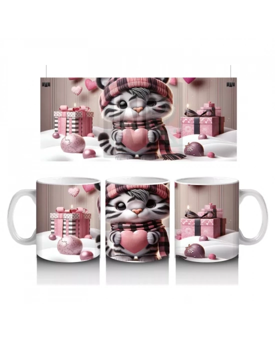 Hediye Kutuları Arasında Şapkalı Sevimli Kedi – Baskılı Kahve Kupası