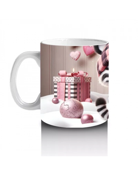 Hediye Kutuları Arasında Şapkalı Sevimli Kedi – Baskılı Kahve Kupası