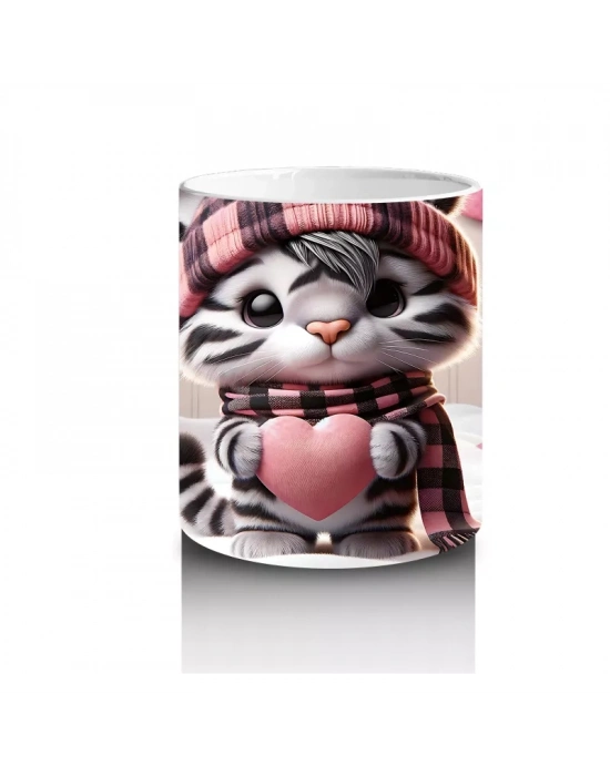 Hediye Kutuları Arasında Şapkalı Sevimli Kedi – Baskılı Kahve Kupası