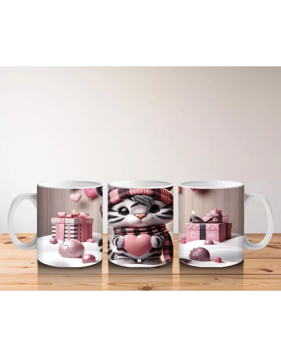 Hediye Kutuları Arasında Şapkalı Sevimli Kedi – Baskılı Kahve Kupası