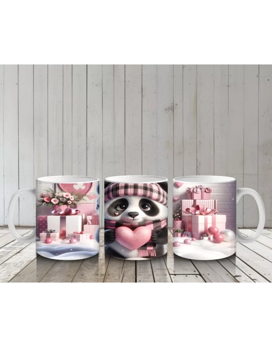 Hediye Kutuları Arasında Şapkalı Sevimli Panda – Baskılı Kahve Kupası