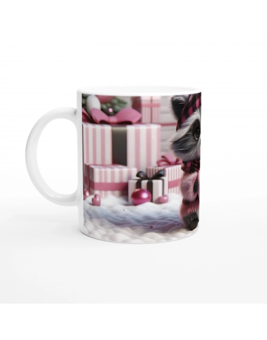 Hediye Paketleri Arasında Kalpli Rakun Temalı Baskılı Kupa Bardak