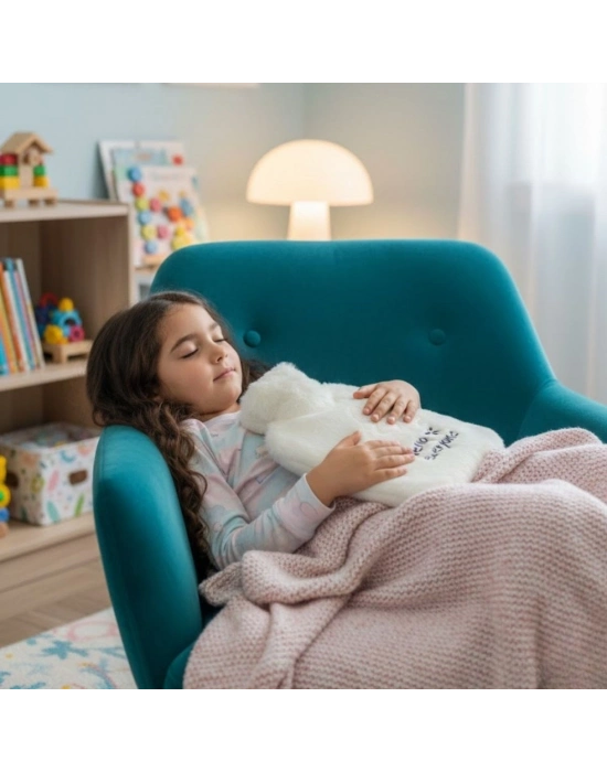 ® Hello Everyone Yazılı Kurdeleli Beyaz Peluş Sıcak Su Torbası 1 Lt – Yumuşak Kılıf, Uzun Süre Sıcak Tutan Termal Su Torbası