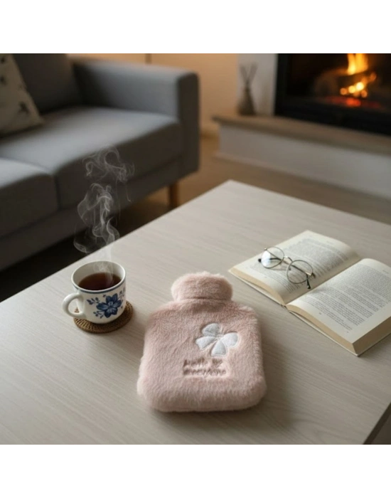 ® Hello Everyone Yazılı Kurdeleli Pembe Peluş Sıcak Su Torbası 1 Lt – Yumuşak Kılıf, Uzun Süre Sıcak Tutan Termal Su Torbası