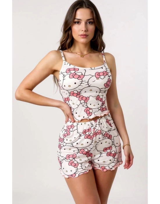 Hello Kitty Baskılı Askılı Şortlu Pijama Takımı