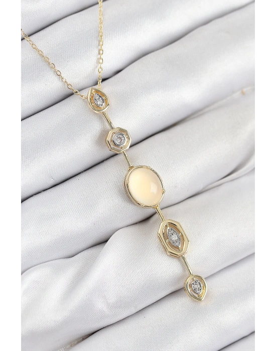 Pirinç Zincir Sarı Gold Renk Zirkon Taşlı Y Kolye