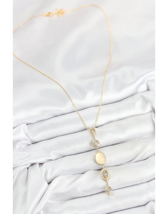 Pirinç Zincir Sarı Gold Renk Zirkon Taşlı Y Kolye