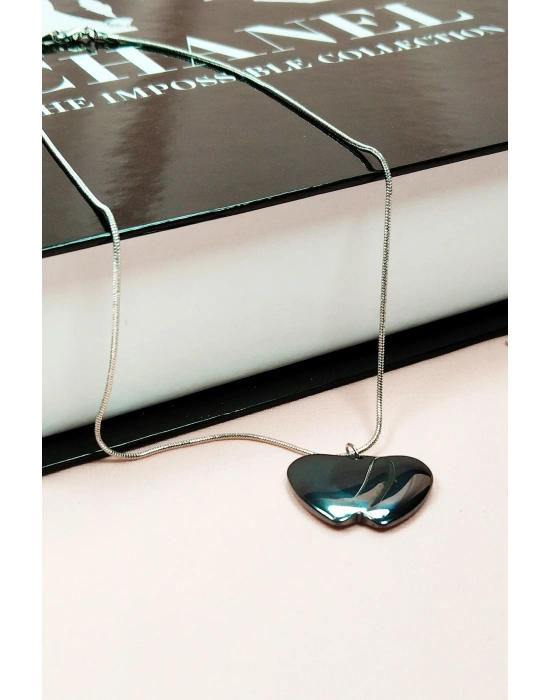 Hematit Doğal Taşı Zincirli El Yapımı Kolye Uç: 2 cm Zincir: 20 cm Kutulu