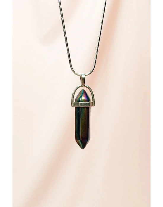 Hematit Doğal Taşı Zincirli El Yapımı Tasarımlı Kolye Uç: 3,5 cm Zincir: 20 cm Kutulu