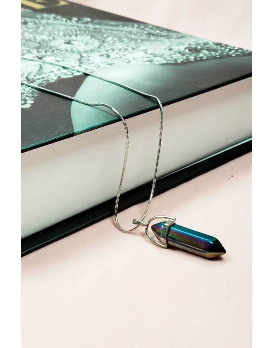 Hematit Doğal Taşı Zincirli El Yapımı Tasarımlı Kolye Uç: 3,5 cm Zincir: 20 cm Kutulu