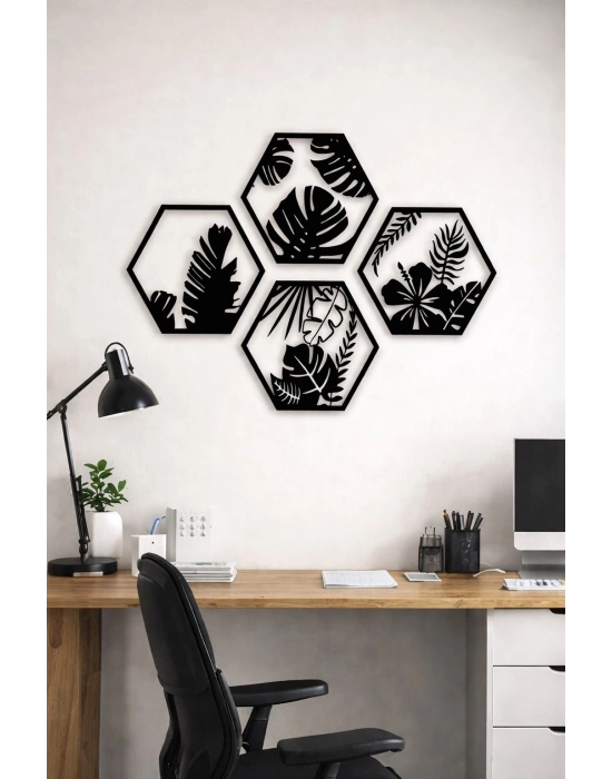 ® HexaLeaf – Tropikal Yaprak Desenli Altıgen Ahşap Duvar Dekoru