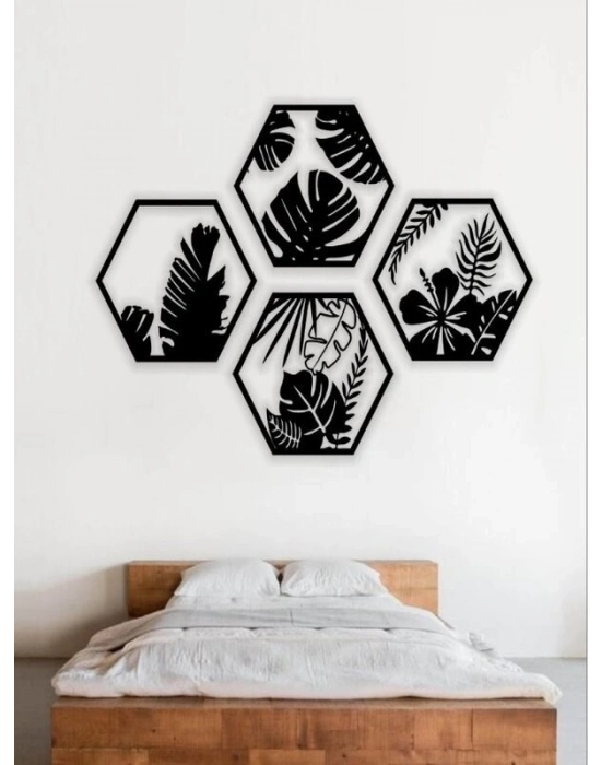 ® HexaLeaf – Tropikal Yaprak Desenli Altıgen Ahşap Duvar Dekoru