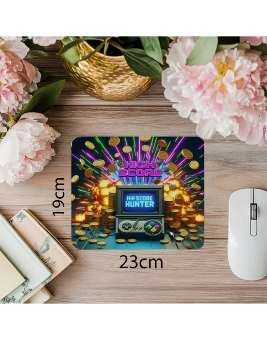 High Score Hunter Yazılı Retro Gamer Mousepad - 19x23 cm 2 mm Dikdörtgen İthal Baskılı Mouse Pad