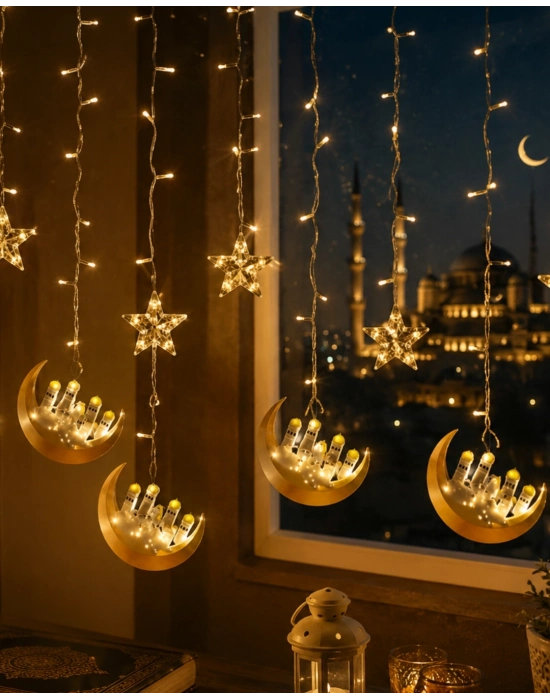 Hilal Yıldız LED Ramazan Işığı 3 Metre Dekoratif Perde Aydınlatması