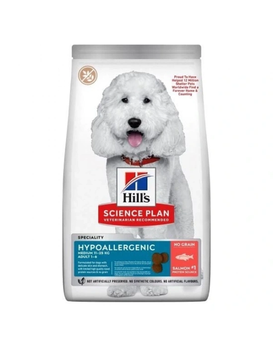 Hills Science Plan Hypoallergenic Somonlu Orta Irk Yetişkin Tahılsız Köpek Maması 10+2 Kg Hediyeli