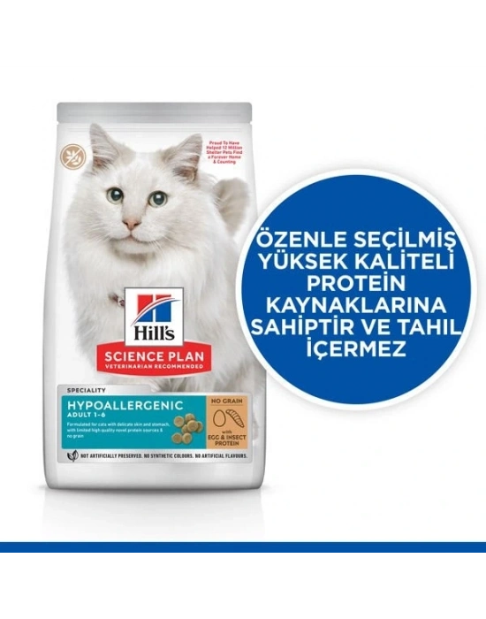 Hills Science Plan Hypoallergenic Yumurtalı ve Böcekli Tahılsız Yetişkin Kedi Maması 1.5 Kg