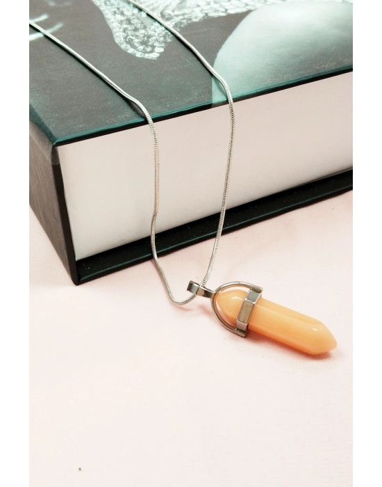 Himalaya Doğal Taşı Zincirli El Yapımı Tasarımlı Kolye Uç: 3,5 cm Zincir: 20 cm Kutulu