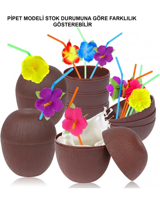 Hindistan Cevizi Hawaii Luau Aloha Pipetli İçecek Kabı Bardak 10x13 Cm 1 Adet