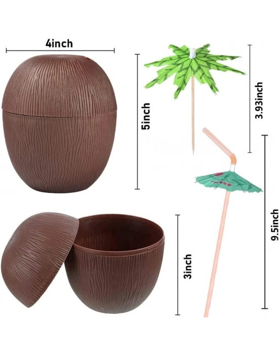 Hindistan Cevizi Hawaii Luau Aloha Pipetli İçecek Kabı Bardak 10x13 Cm 1 Adet
