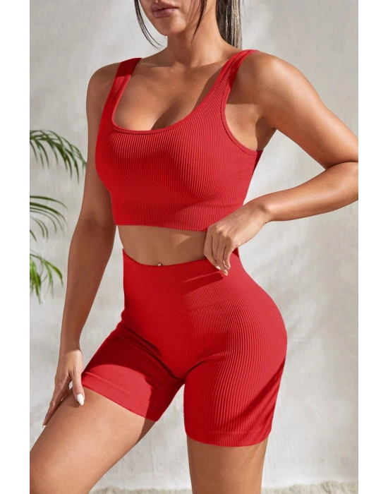 Kadın Kırmızı Kalın Askılı Yüksek Bel Şortlu Gecelik Takımı
