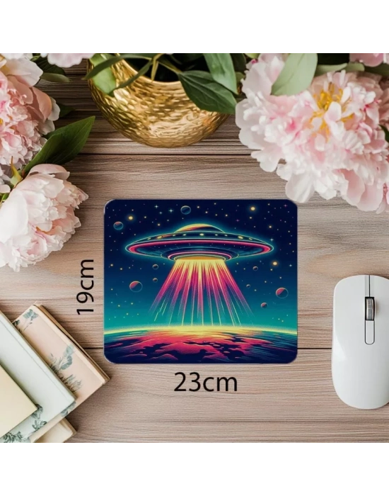 Hover UFO Temalı Neon Mousepad - 19x23 cm 2 mm Dikdörtgen İthal Baskılı Mouse Pad