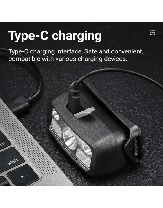 Hs-43 Sensörlü Şarjlı Type-c Çok Amaçlı Kırmızı Işıklı Kafa Lambası