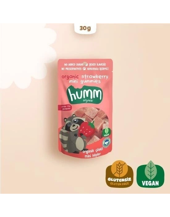 Humm Organik Çilekli Glutensiz Vegan Mini Küpler 30 Gr