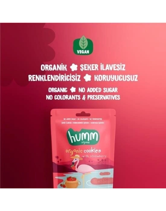 Humm Organik Vegan Çilekli Kurabiye 55 Gr