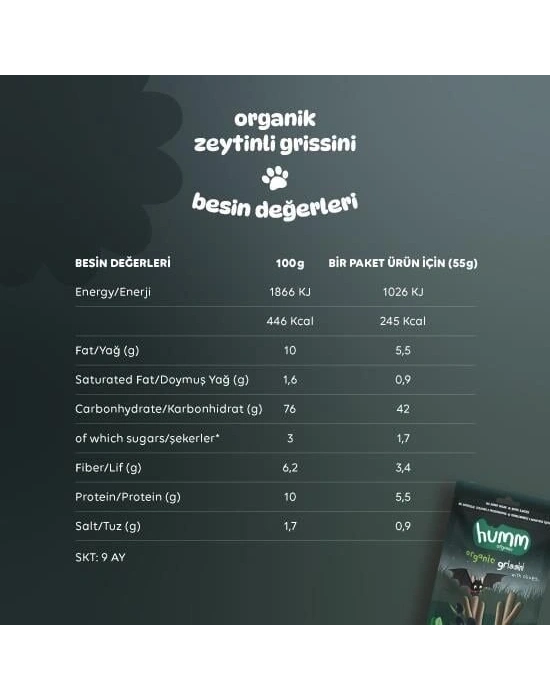 Humm Organik Vegan Zeytinli Grissini 55 Gr