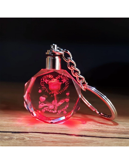 I Love You Gül Tasarım Renk Değiştiren Anahtarlık