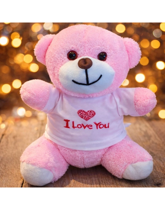 I Love You Tişörtlü Pembe Peluş Ayıcık