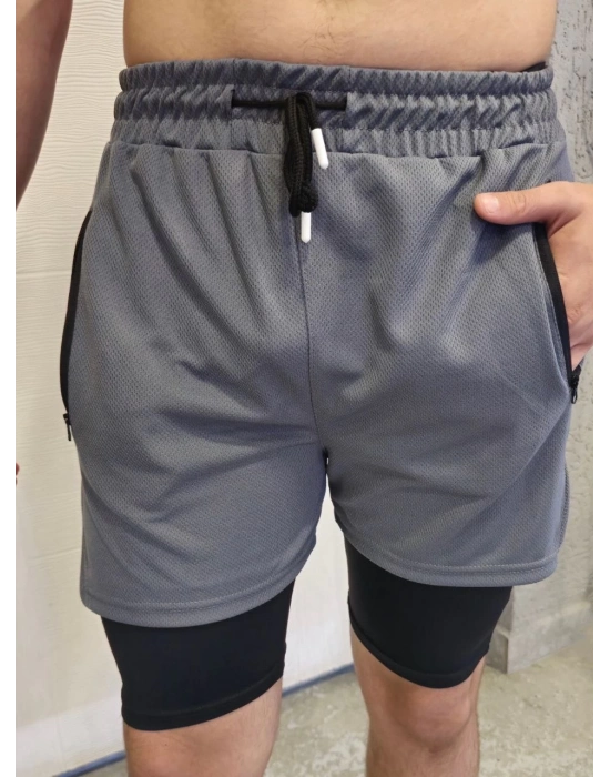 İç Cepli Sporcu Alt Taytlı Şort - GRİ
