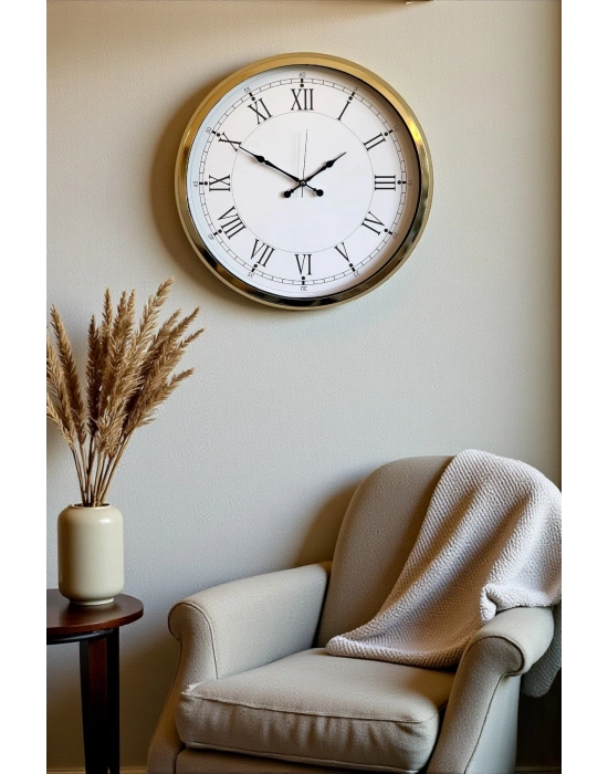 ® İhtişamlı Gold 52 Cm Metal Roma Rakamlı Lüks Duvar Saati