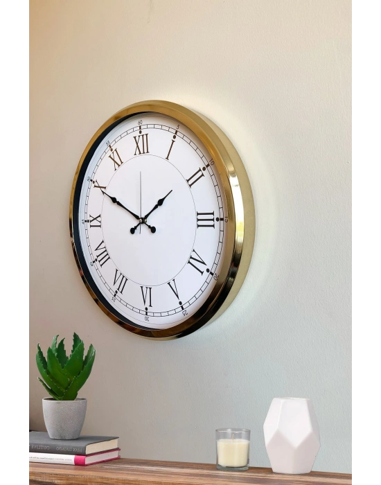 ® İhtişamlı Gold 52 Cm Metal Roma Rakamlı Lüks Duvar Saati