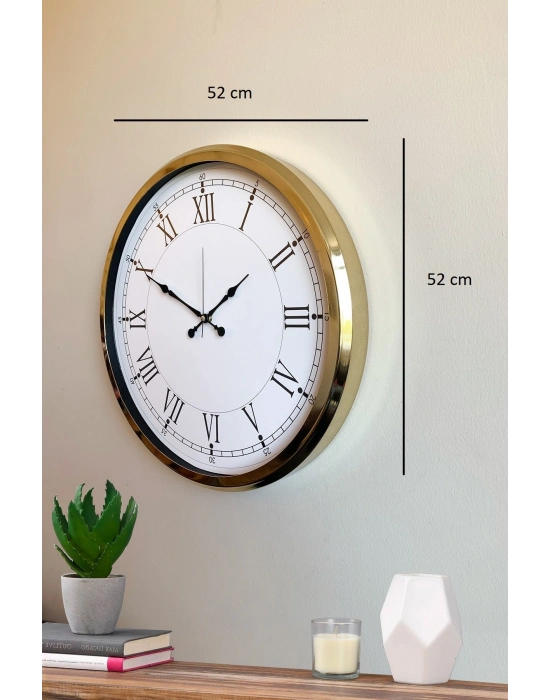 ® İhtişamlı Gold 52 Cm Metal Roma Rakamlı Lüks Duvar Saati