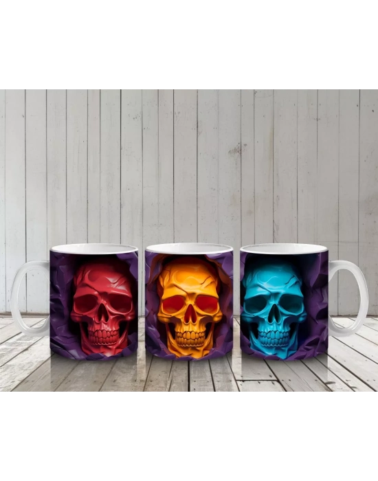 İkili Neon Kafatası Yansıması – Hediyelik Kahve Kupası