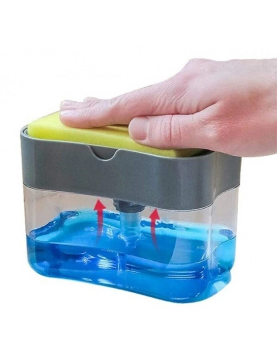 ®  İkisi Bir Arada  Basmalı Pratik Sıvı Sabunluk Pompası ve Bulaşık Yıkama Süngeri Haznesi