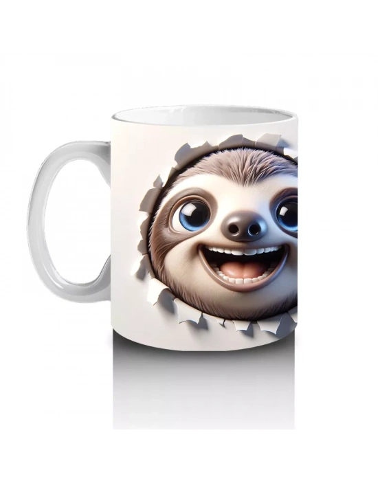 İkiz Sevimli Tembel Hayvanlar Yüz Yüze Tasarım - Baskılı kahve kupası