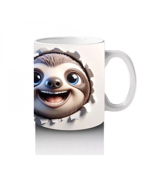 İkiz Sevimli Tembel Hayvanlar Yüz Yüze Tasarım - Baskılı kahve kupası